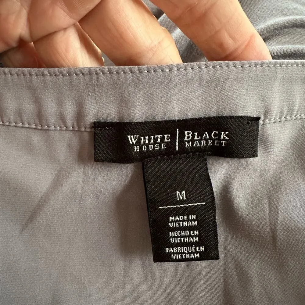 WHBM Gray Blouse V Neck Medium Long Sleeve Minimalist Rayon Office Capsule - Image 5