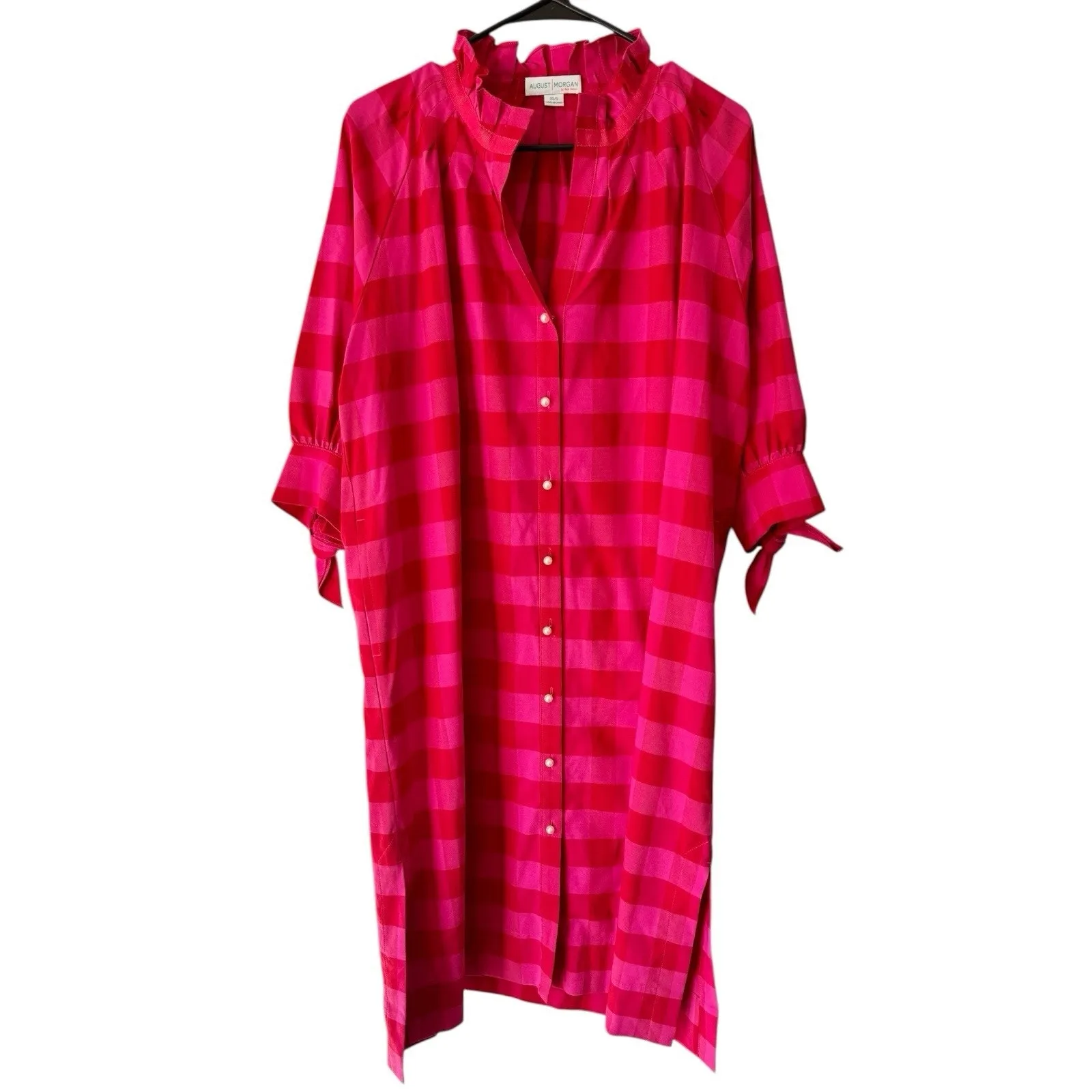 August Morgan Kate Hersch Pink Plaid Oversized Button Front Shirt Dress XS/Small - Image 2