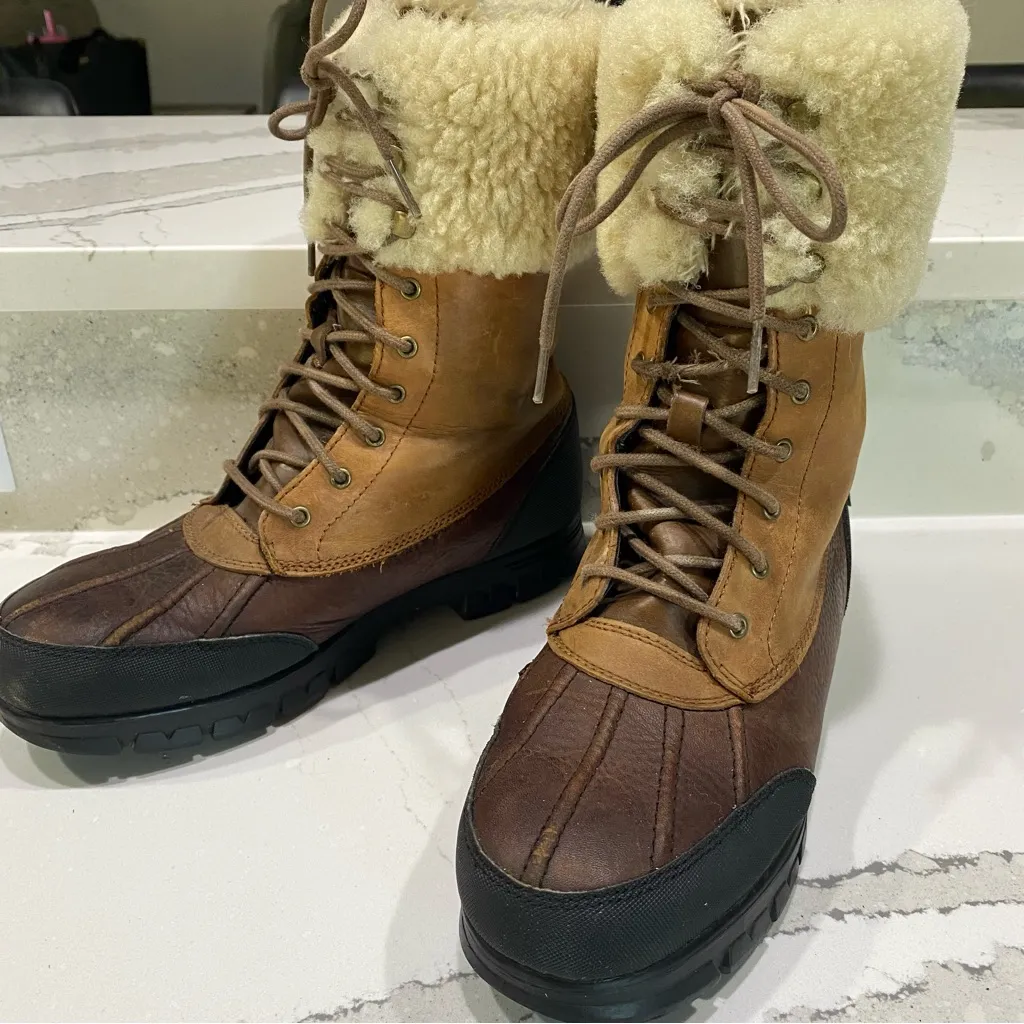 Ralph Lauren Quinta fur midi boot winter waterproof rubber duck leather boot 9 - Image 4