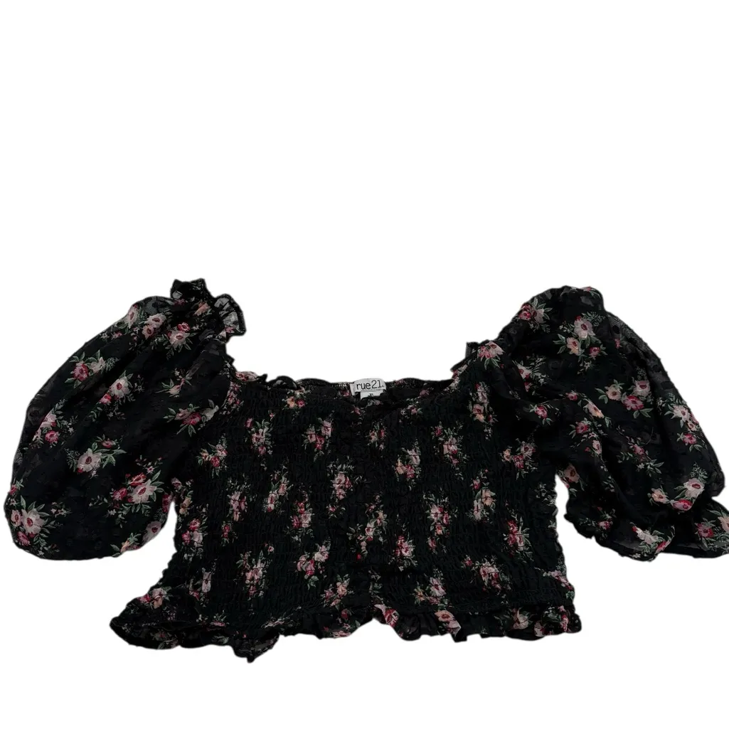 Rue 21 Women's Bubble Sleeve Black Cropped Whimsygoth Fairy Top XL - Image 5