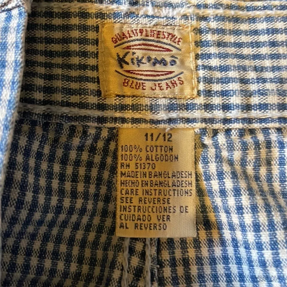 Vintage Kikomo Blue White Checkered Print Denim Shorts 1990s 28 Inch Waist - Image 15