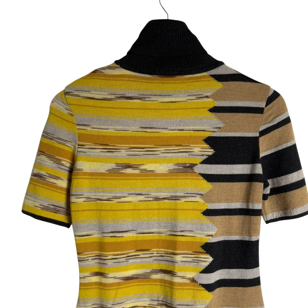 Vintage Missoni Wool Black Yellow Striped Turtleneck Short Sleeve Dress Size S - Image 7