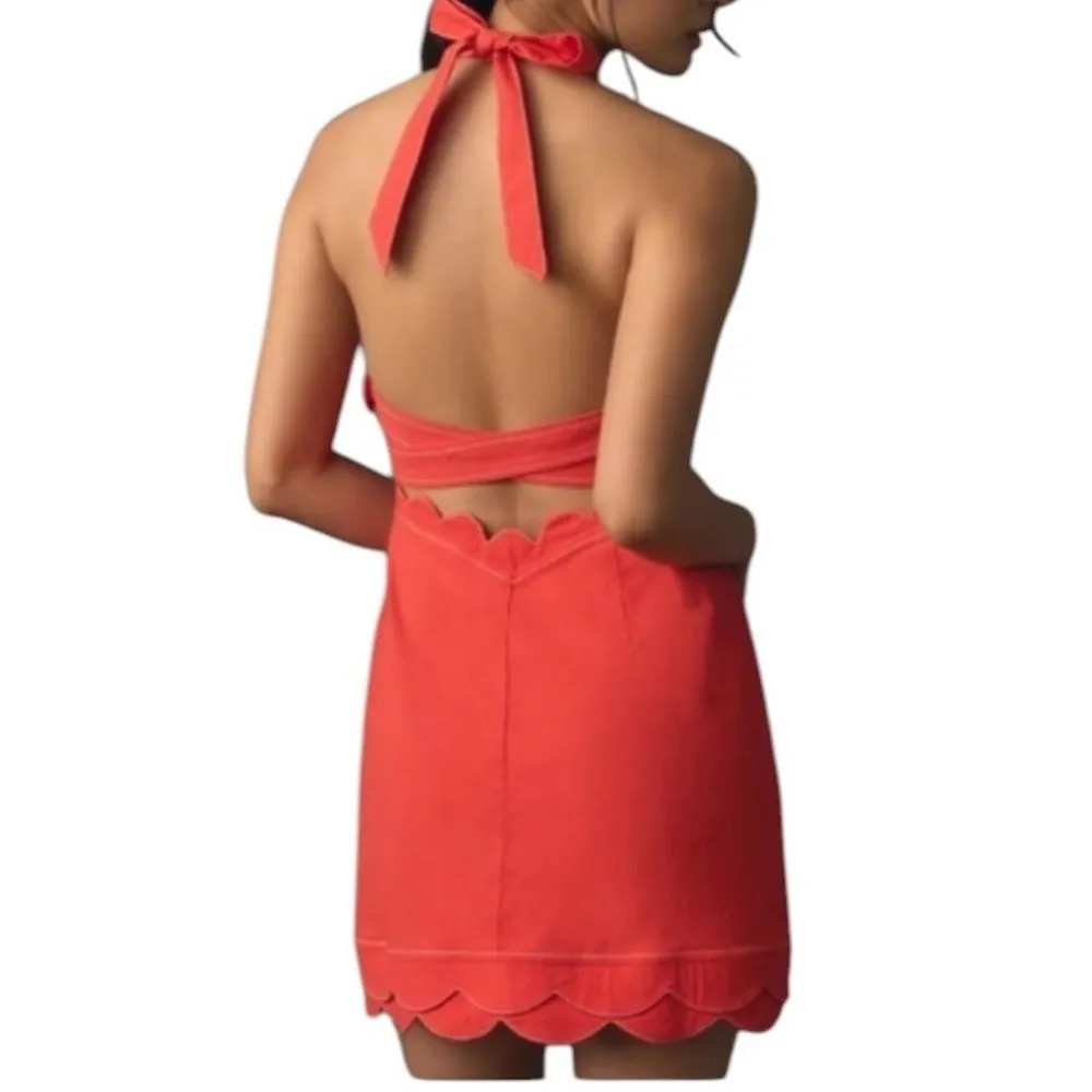 Anthropologie Maeve Red Halter V-Neck Scallop Mini Dress 2 - Image 2