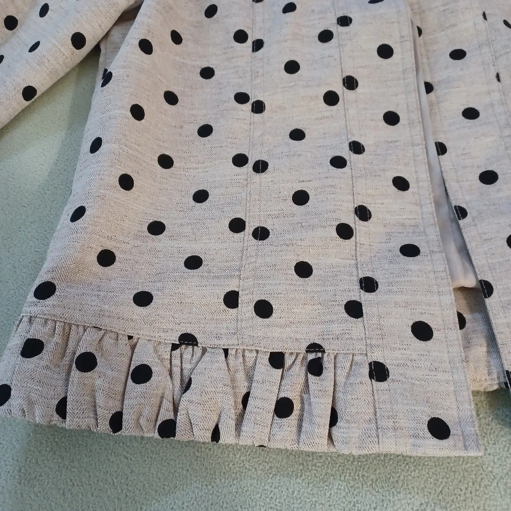 CHRISTOPHER & BANKS medium 3/4 sleeve polka dot tan open jacket - Image 5