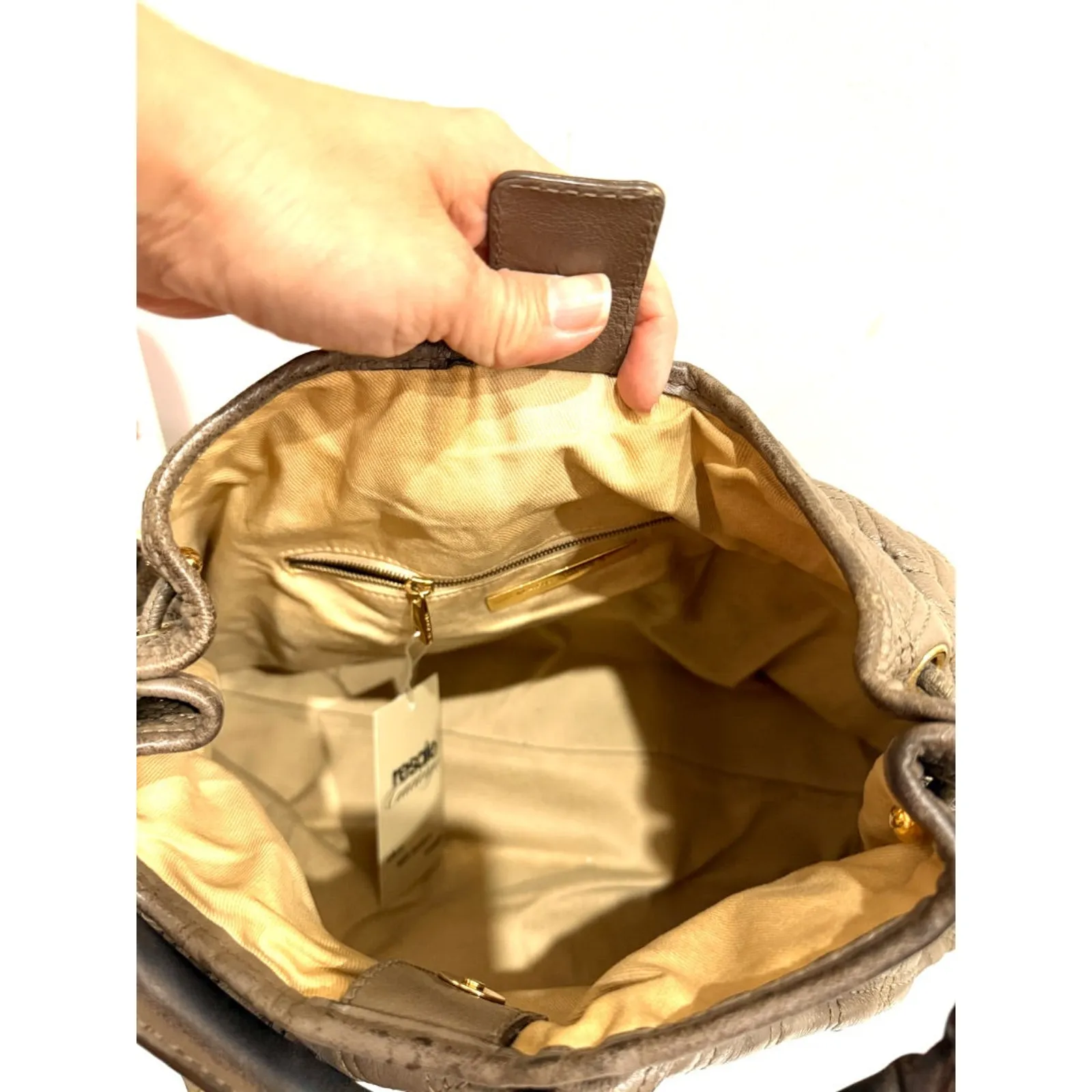 Marc Jacobs Quilted Leather Chain Stam Hobo Bag Olive Taupe Women's - Image 12