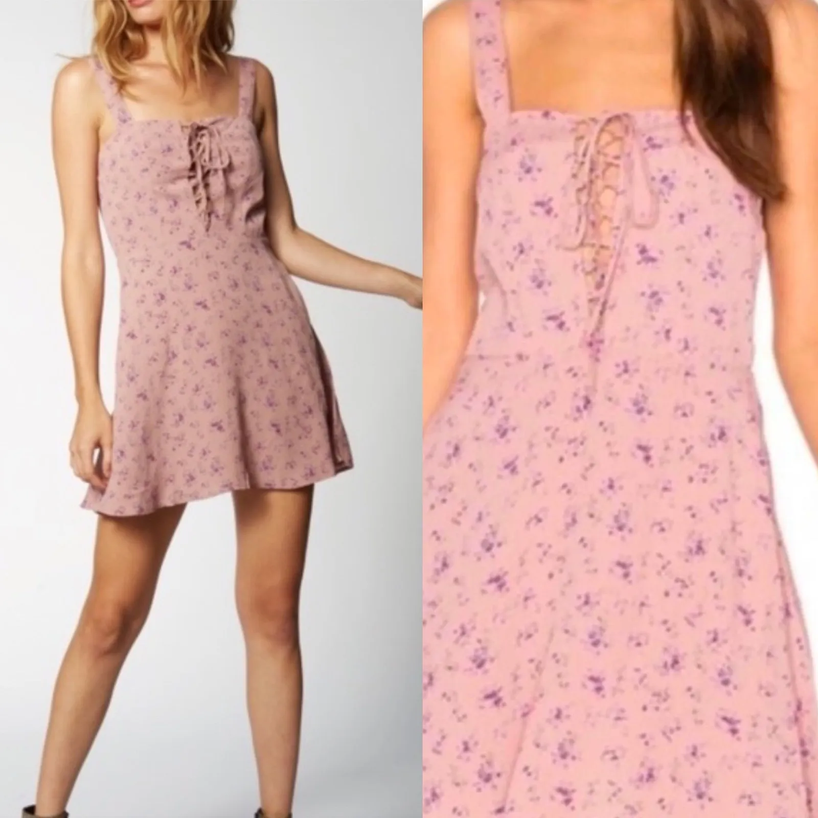 Flynn Skye Revolve pink y2k retro floral ditsy mini dress‎ size small spring - Image 2