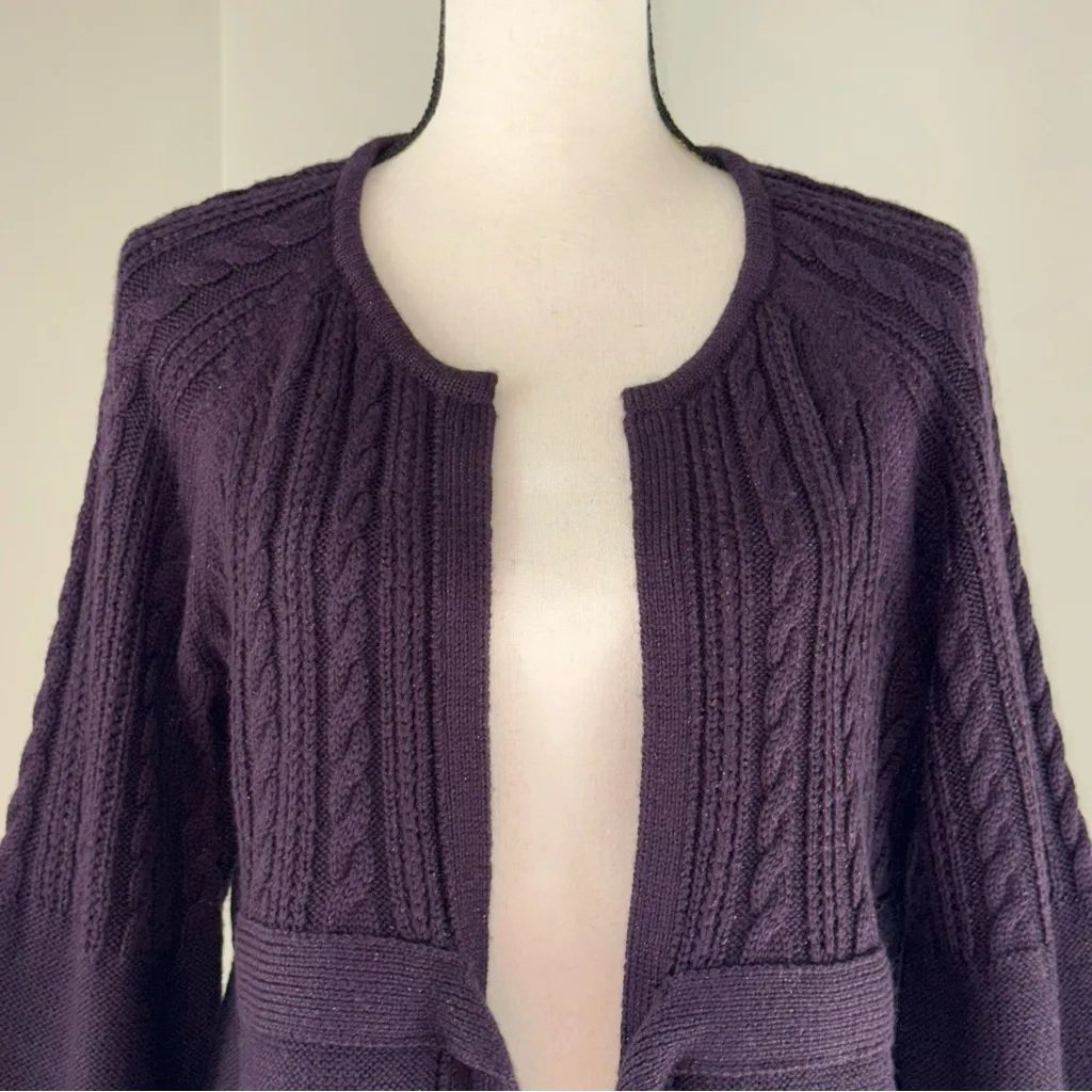 Calvin Klein Cable‎ knit Purple Sparkle Women's Cardigan Wool Blend Large - Image 6