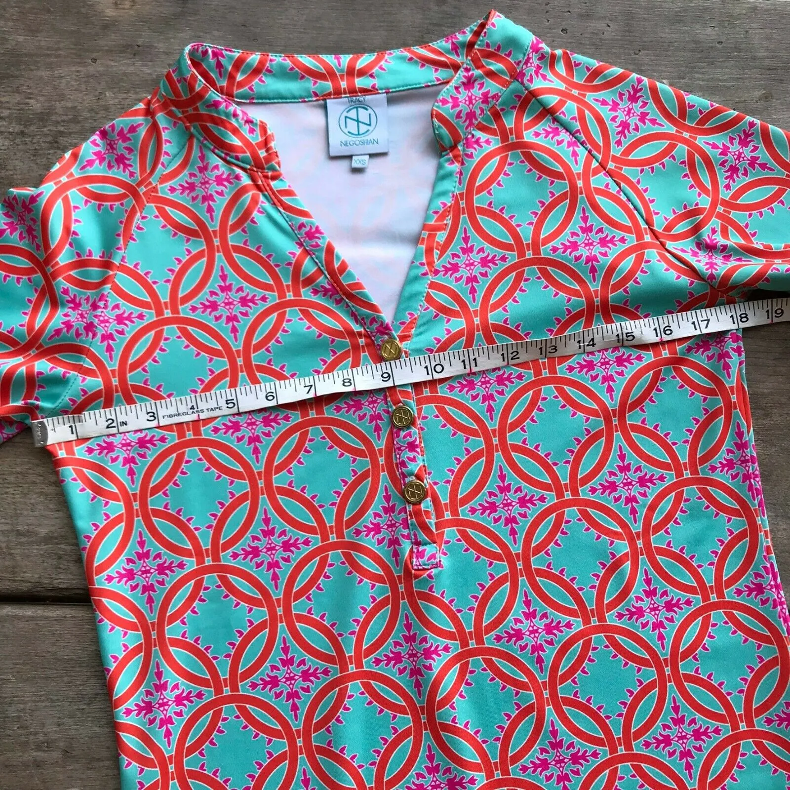 Tracy Negoshian Womens Top‎ Size XXS Piper Bell Sleeve Tapestry Turquoise Print - Image 5