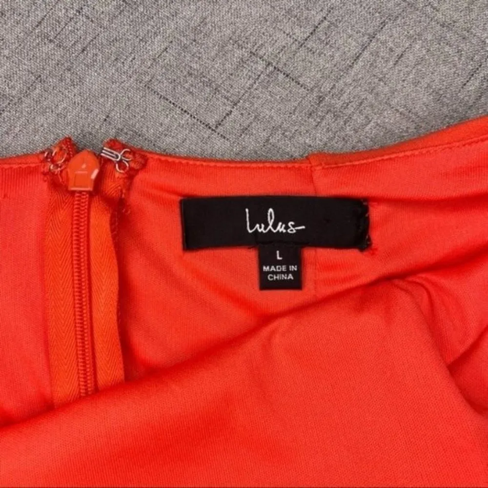 Lulu’s Mini Halter Bodycon Dress Red Orange Large - Image 12