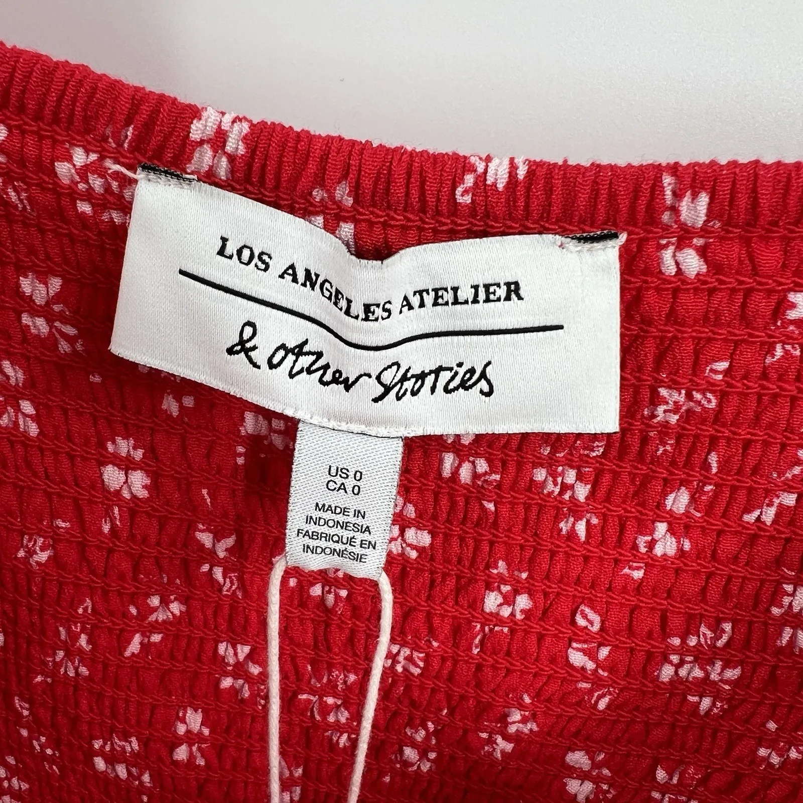 & Other Stories Floral Bow Detail Long Sleeve Mini Dress Size 0 Red White Girly - Image 10