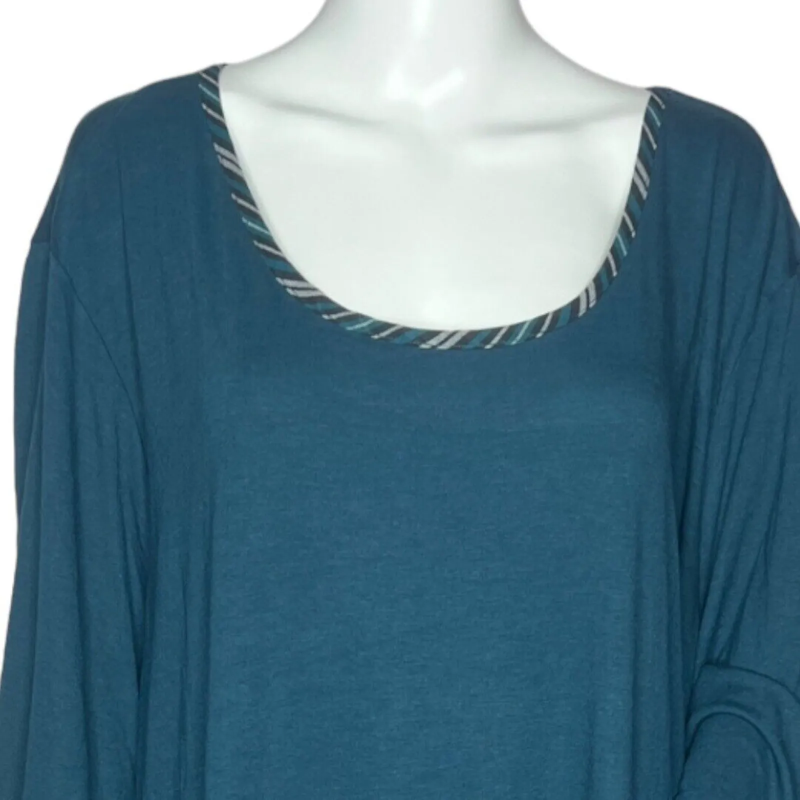 Catherines Shirt Women 4X Teal Blue White Solid Stripe Blouse Jersey Knit Casual - Image 5