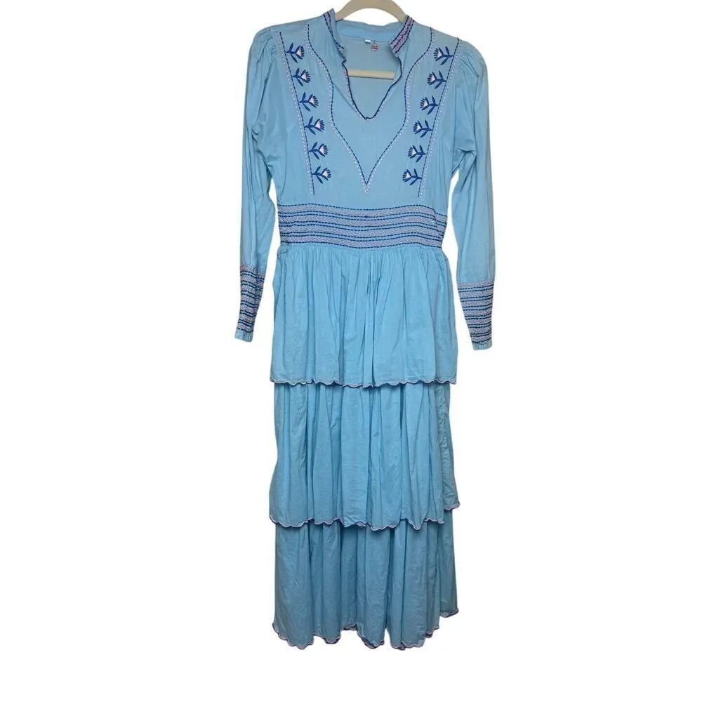 CeliaB Blue Mamma Embroidered Midi Tiered Dress Sz. S - Image 4