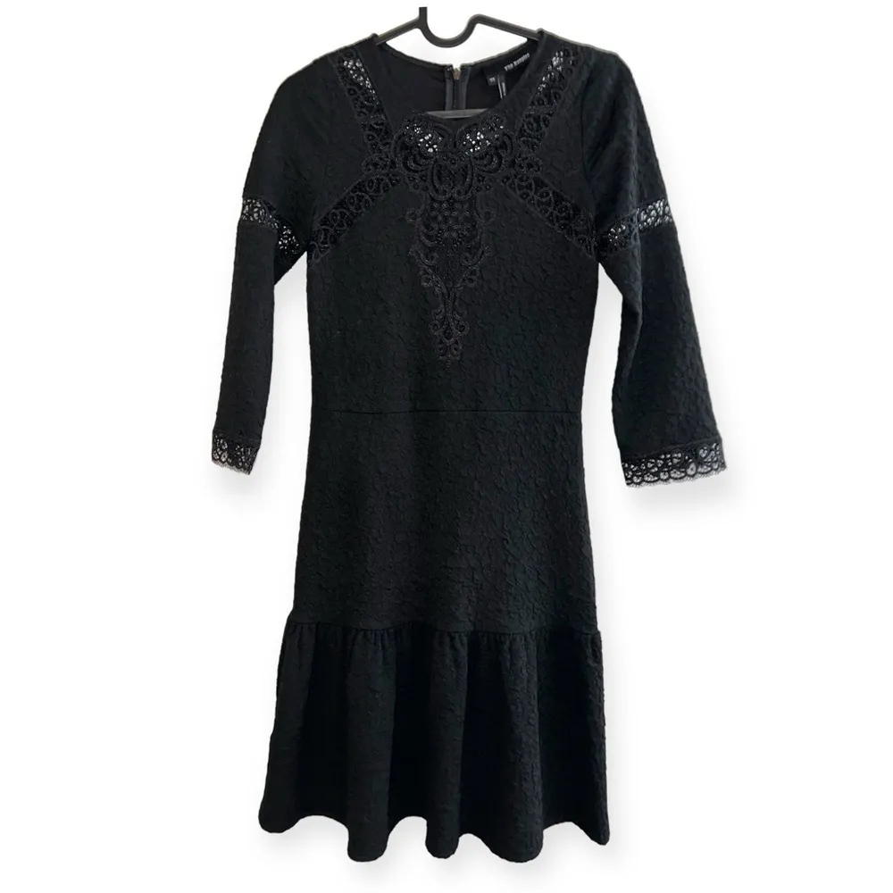 The Kooples Black A Line boho Lace 3/4 sleeve fit & flare Mini dress casual XS - Image 4