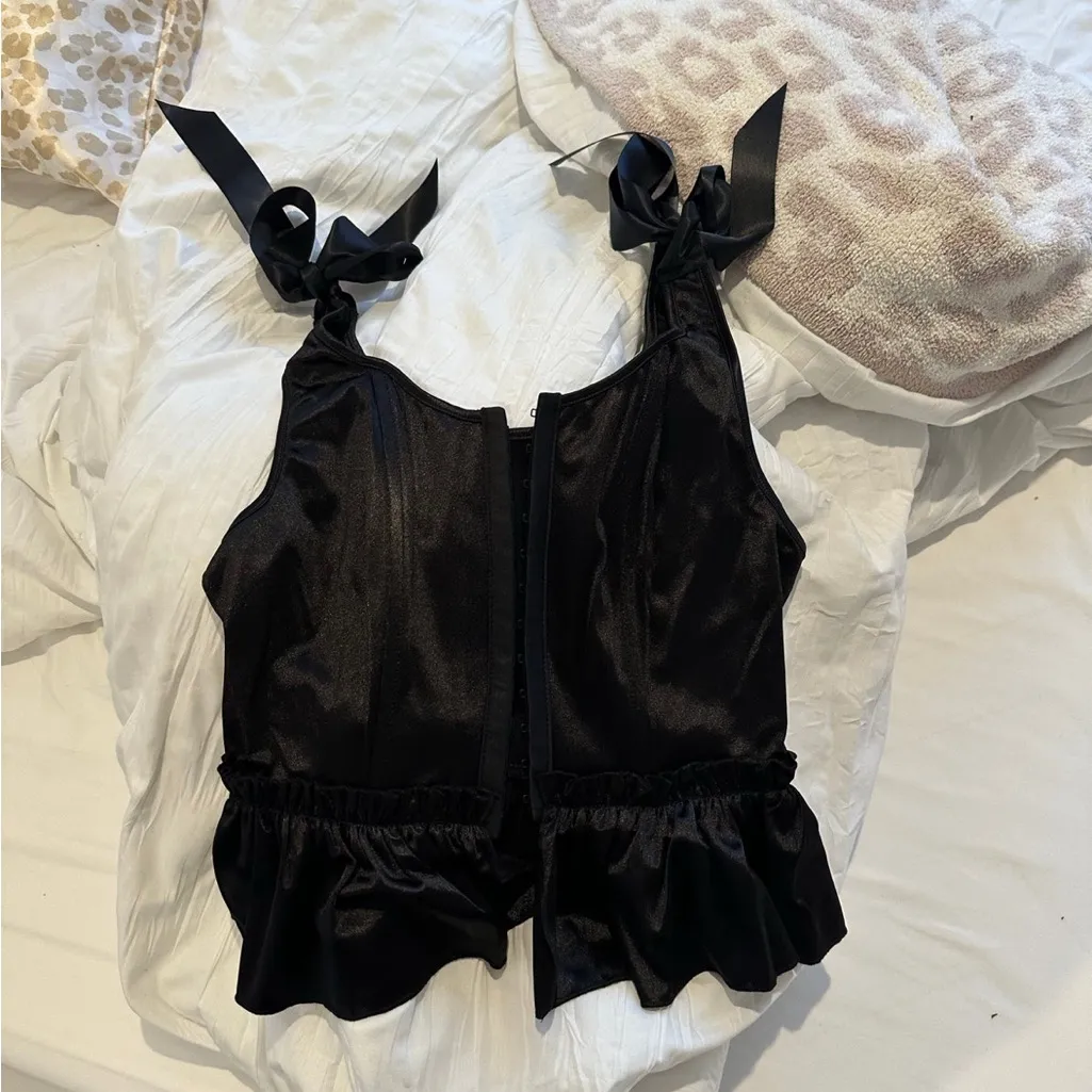 Dolls Kill Black Satin Tie-Strap Blouse - Image 2