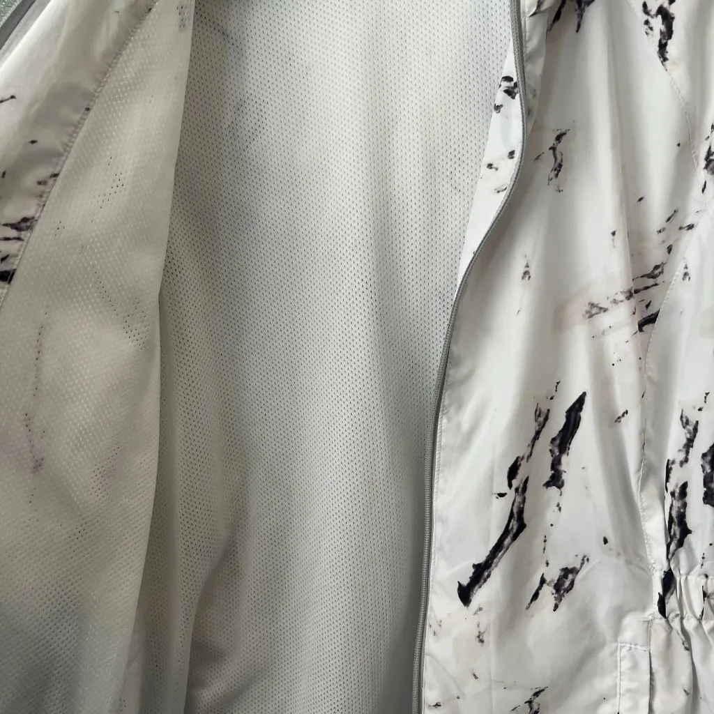 New Balance Jacket Womens M White Marble Long Sleeve Full Zip Hooded Windbreaker - Image 3