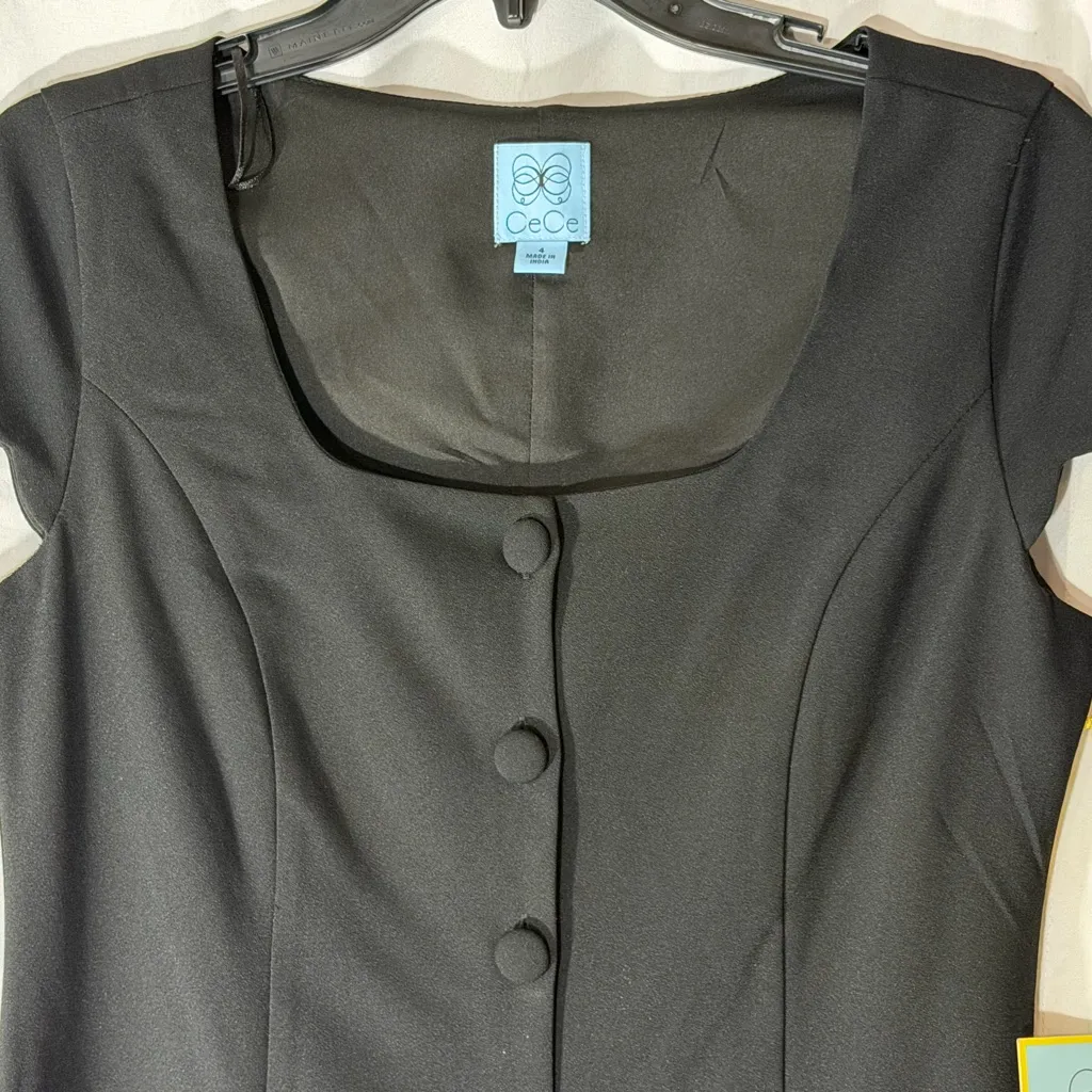 CeCe Black Mini Dress with Button Detail Little Black Dress Size 4 NWT - Image 9