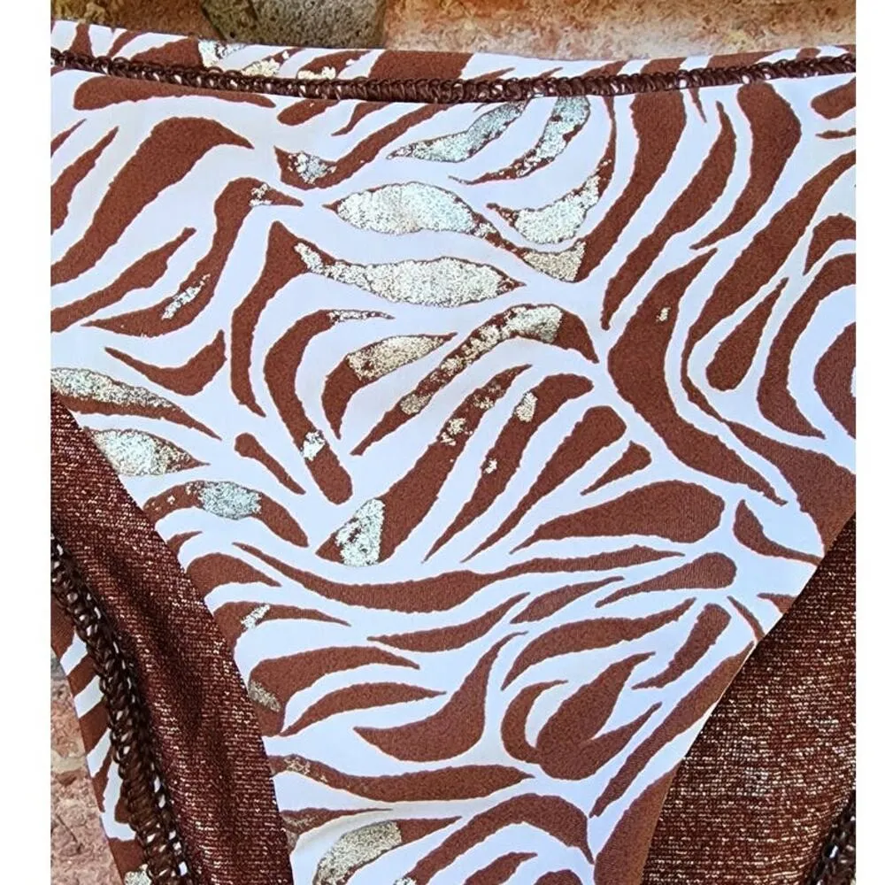 Vitamin A Animal Metallic Cheeky Cinched Side Tie High Leg Bikini Bottom 8 NEW - Image 6