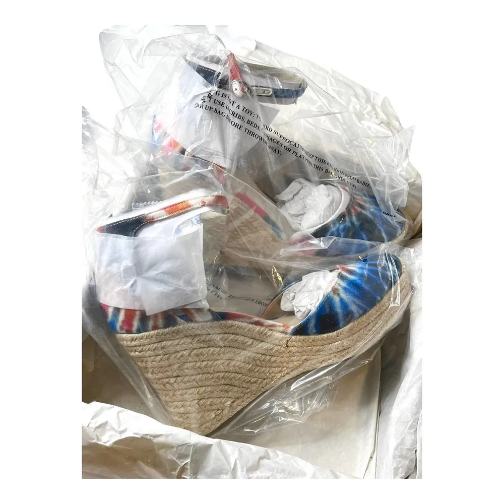 Marc Fisher Teelan Canvas Tie Dye SHOES 9W Ankle Strap Espadrille Wedge SANDALS - Image 2