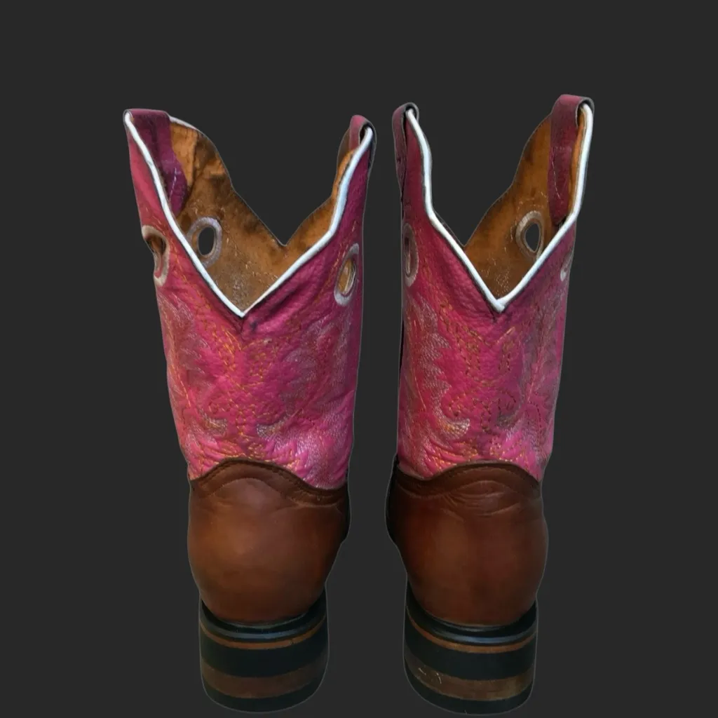 Boots Old Corral Cowboy Leather Colorblock Women’s Size 24 1/2 or women’s 7.5 Pink - Image 5