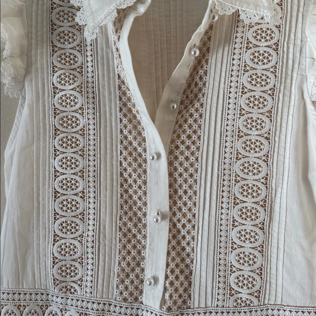 ALICE + OLIVIA MEEKO EMBROIDERED RUFFLED SLEEVE SHIRT DRESS, Size 4, $395 - Image 10