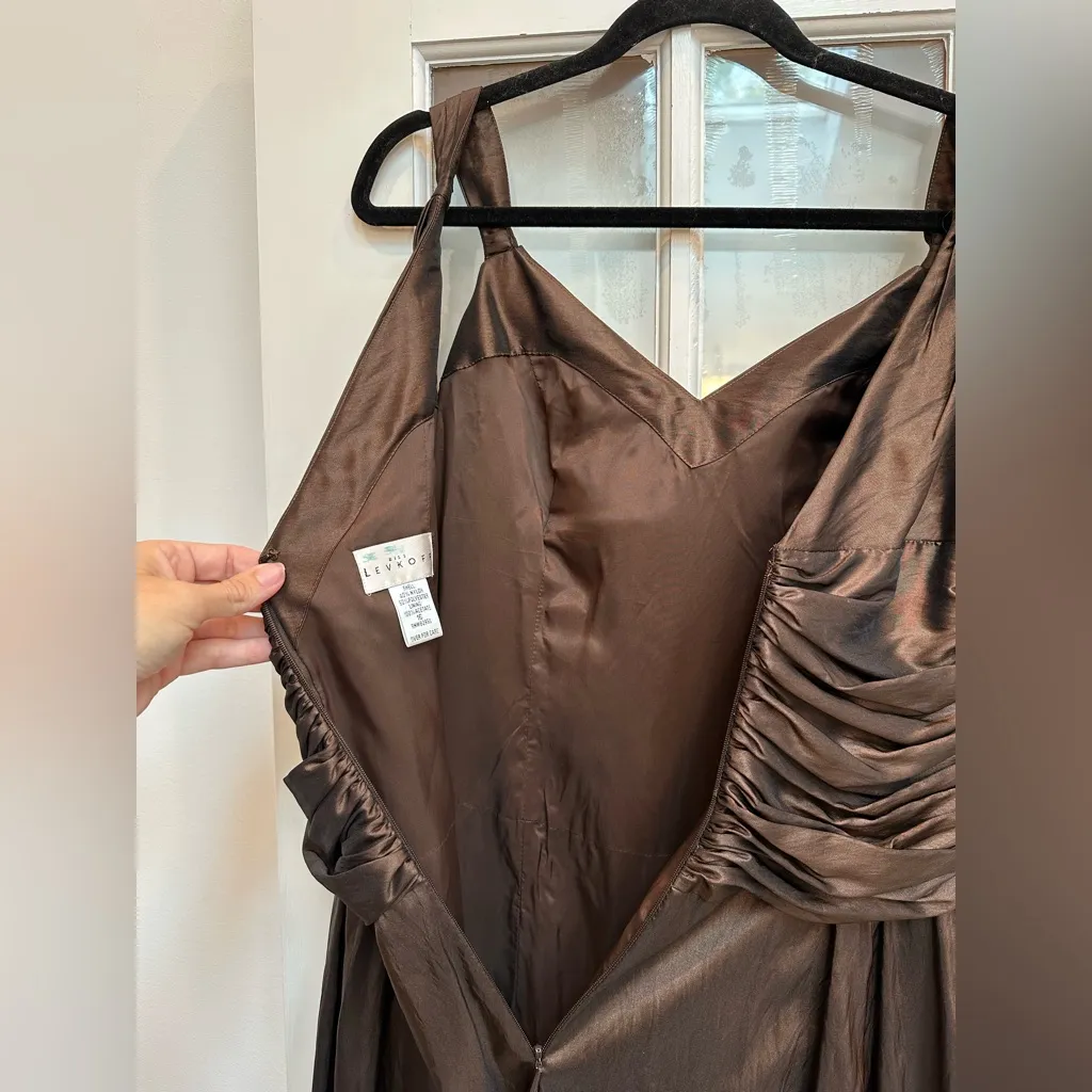 Bill Levkoff Amber Chocolate Brown Satin Ballgown Formal Evening Dress Size 16 - Image 9