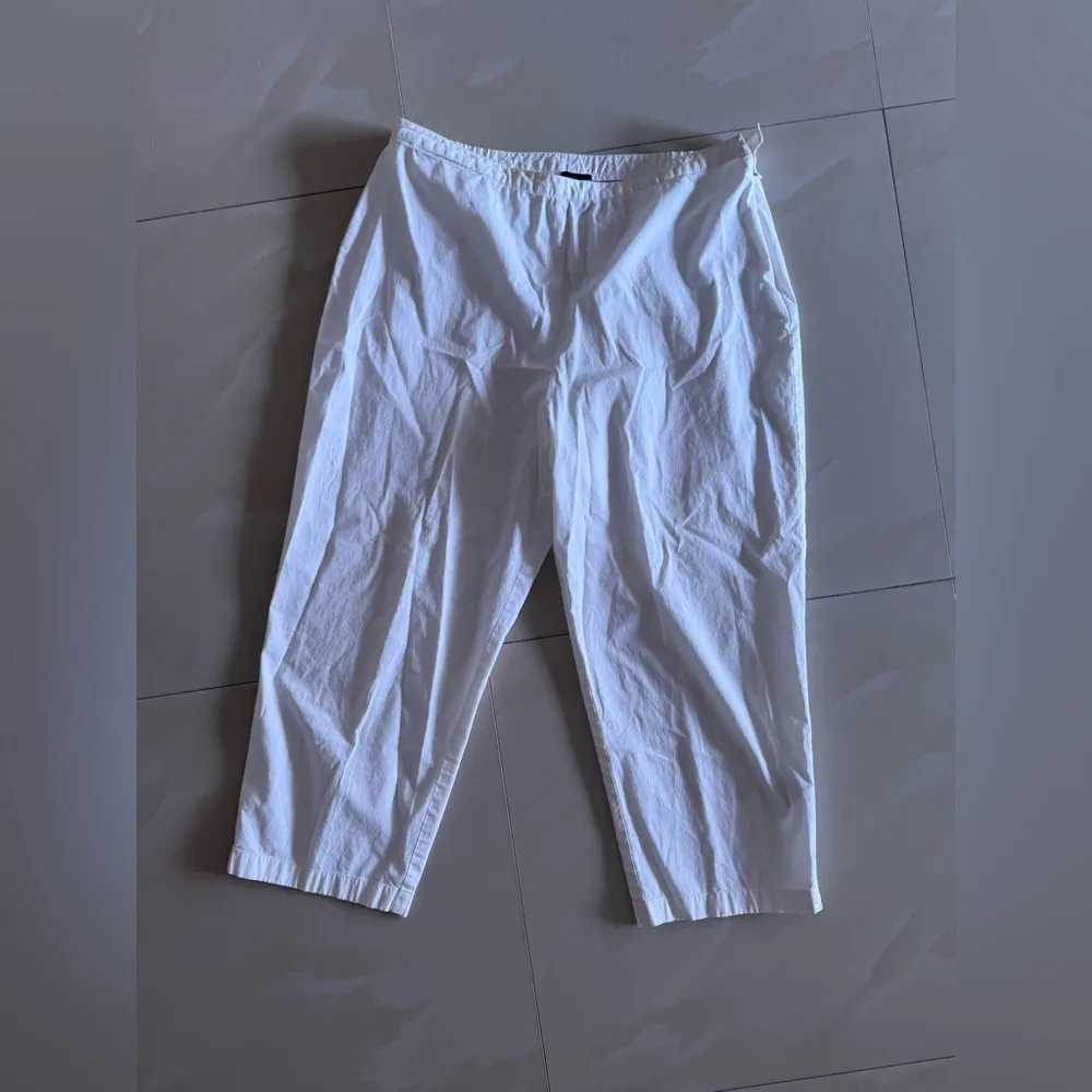 EILEEN FISHER Pants  Cotton Stretch Twill Wide Cropped Side Zip White Size M - Image 12