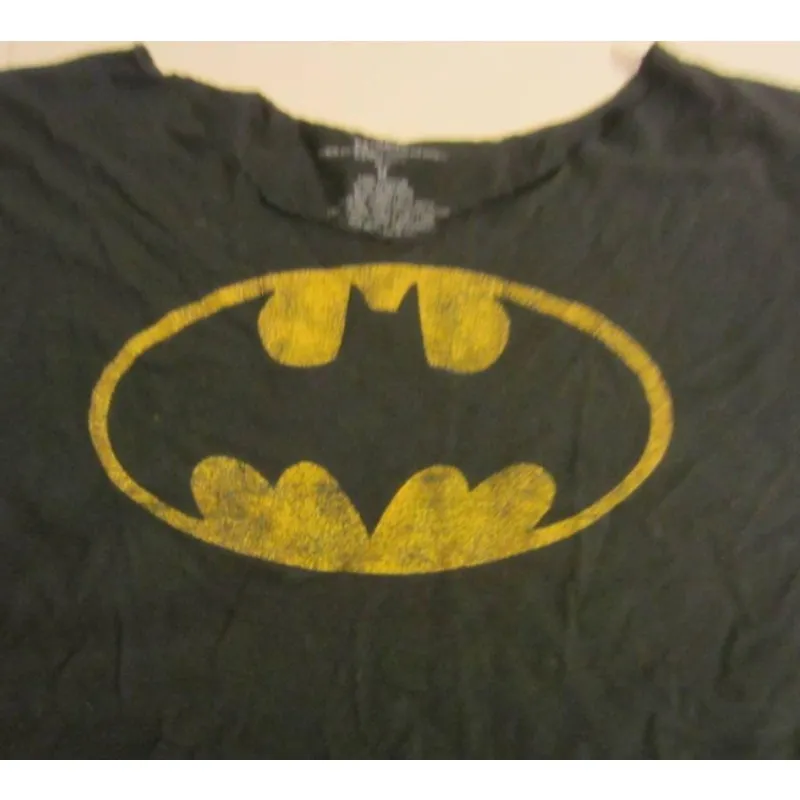 Grunge Y2K Batman Logo Tee Black Distressed DC Comics Shirt Cropped M - Image 3