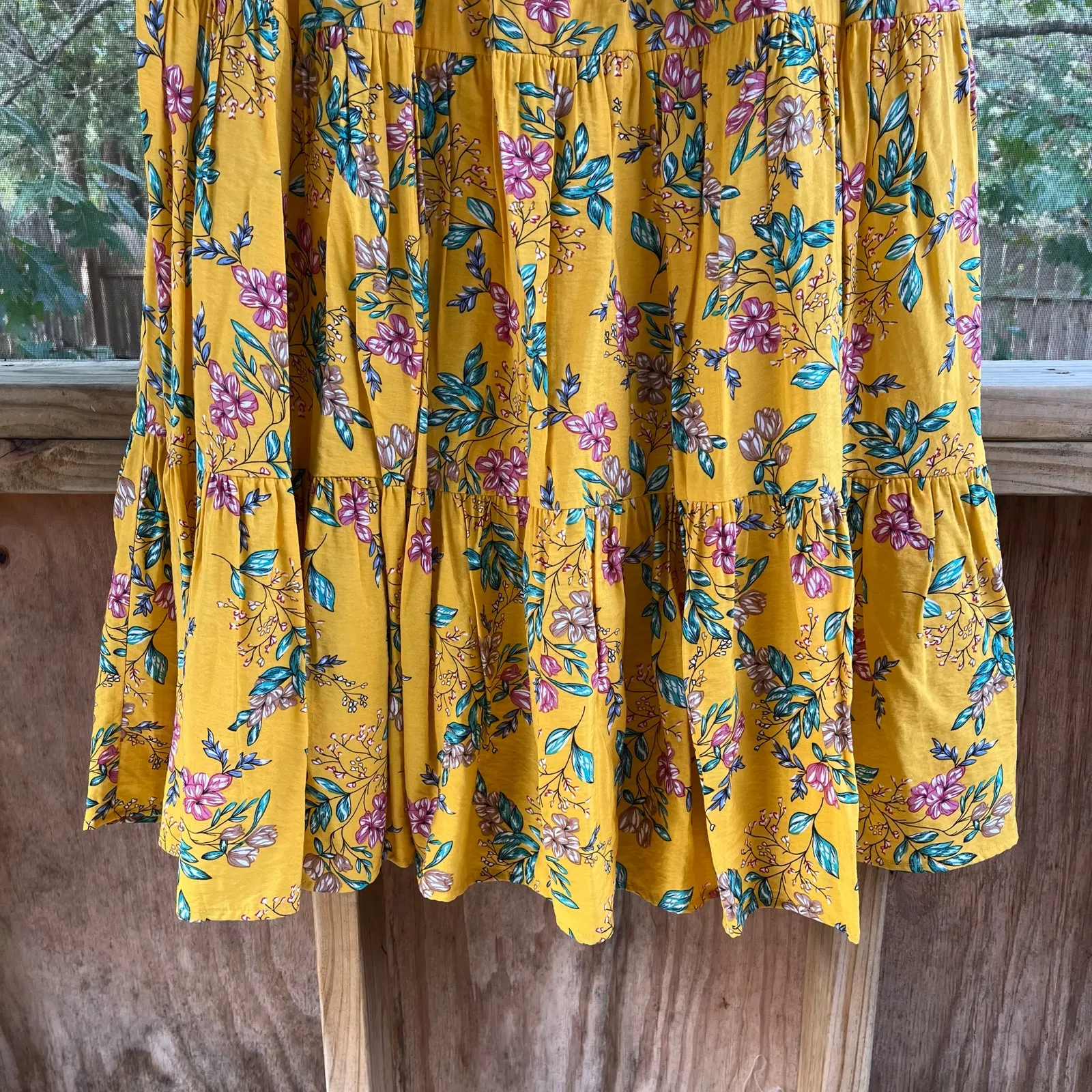 Sugar + Lips Women's Yellow Floral Tiered Ruffled Maxi Skirt Size L - Image 5