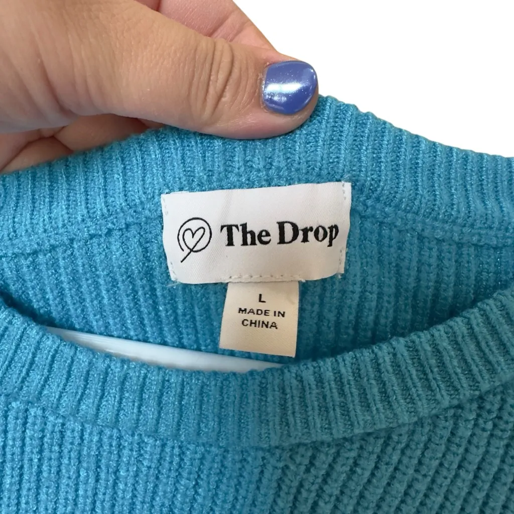The Drop Blue Ribbed Knit Sweater Long Sleeve Pullover Cozy‎ Lounge Large - Image 3