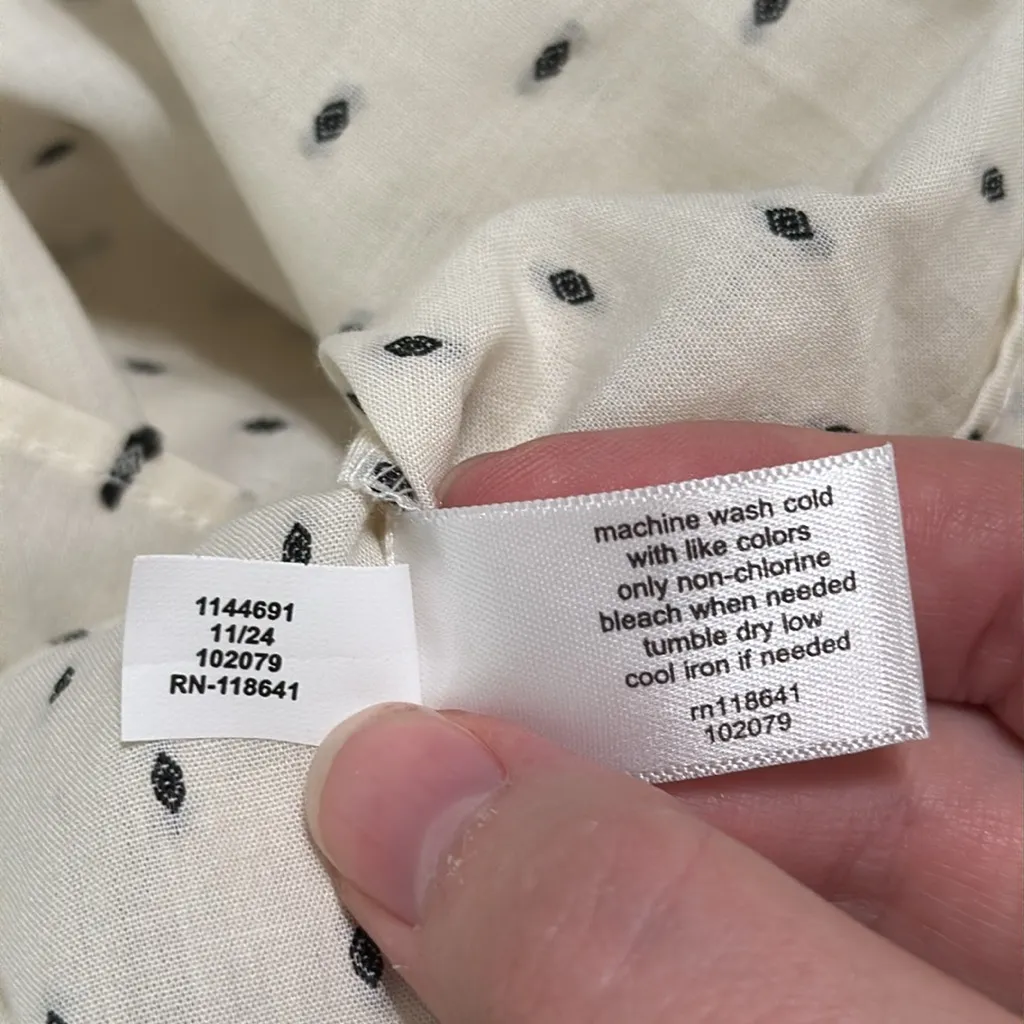 Lane Bryant Ivory/Black Front Split-Neck Popover Clip Dot Peasant Blouse size 18 - Image 12