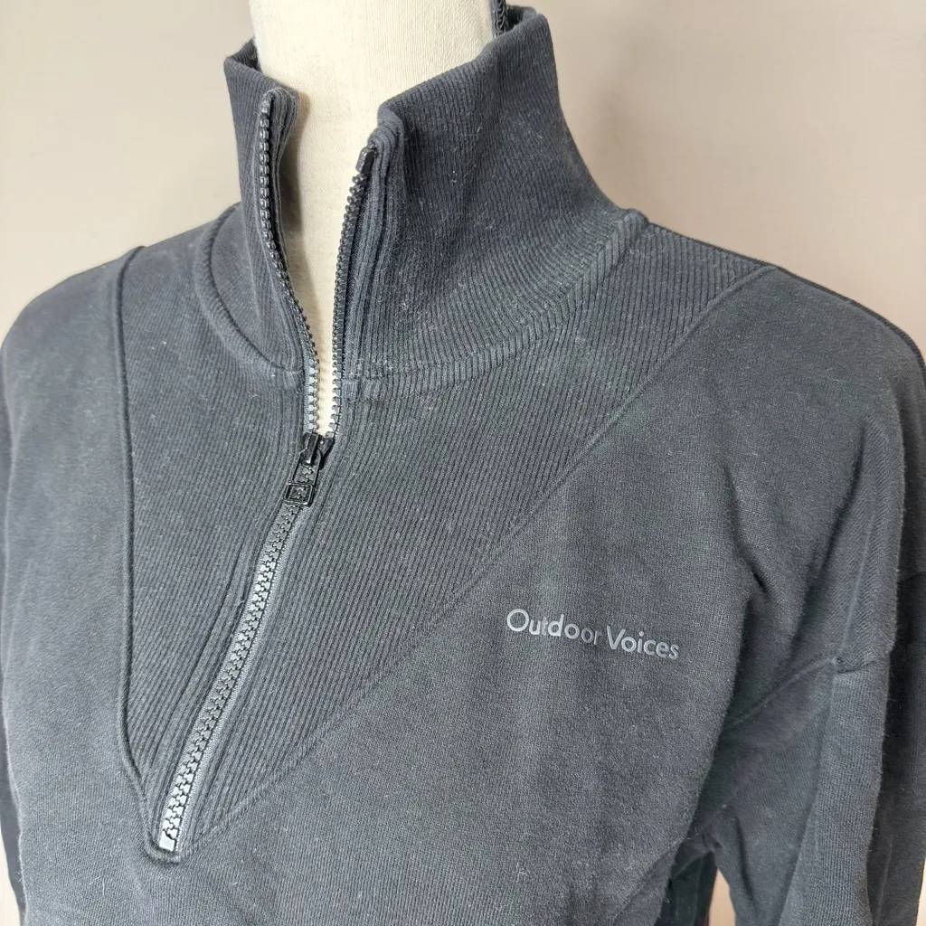 Outdoor Voices Half Zip Cropped Pullover Sweatshirt Black Medium M Activewear - Image 4