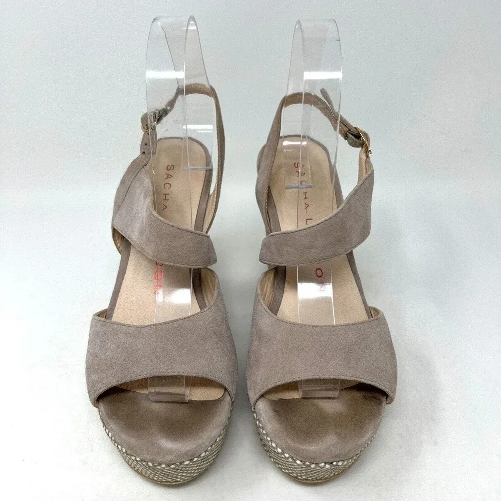 Sacha‎ London Suede Leather Beige Wedge Platform Shoes Sandals Women’s Size 8.5 Tan - Image 4