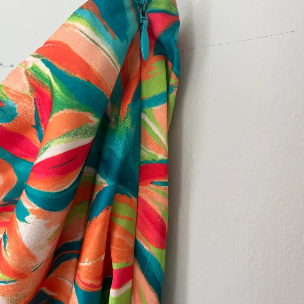 Nicole Miller Tropical Floral One Shoulder Maxi Dress Side Slit Women’s Size 14 - Image 6