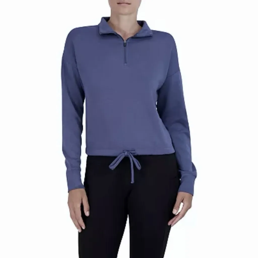 Gaiam Hudson Sweatshirt Medium M Indigo Blue Cinched Mock Neck GUC - Image 3