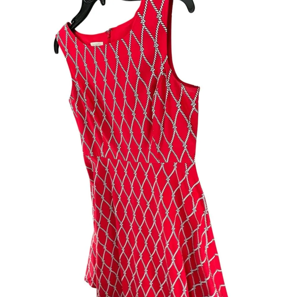 Talbots Fit Flare Dress 10 Red White Nautical Rope Sleeveless Preppy 4th of July - Image 2