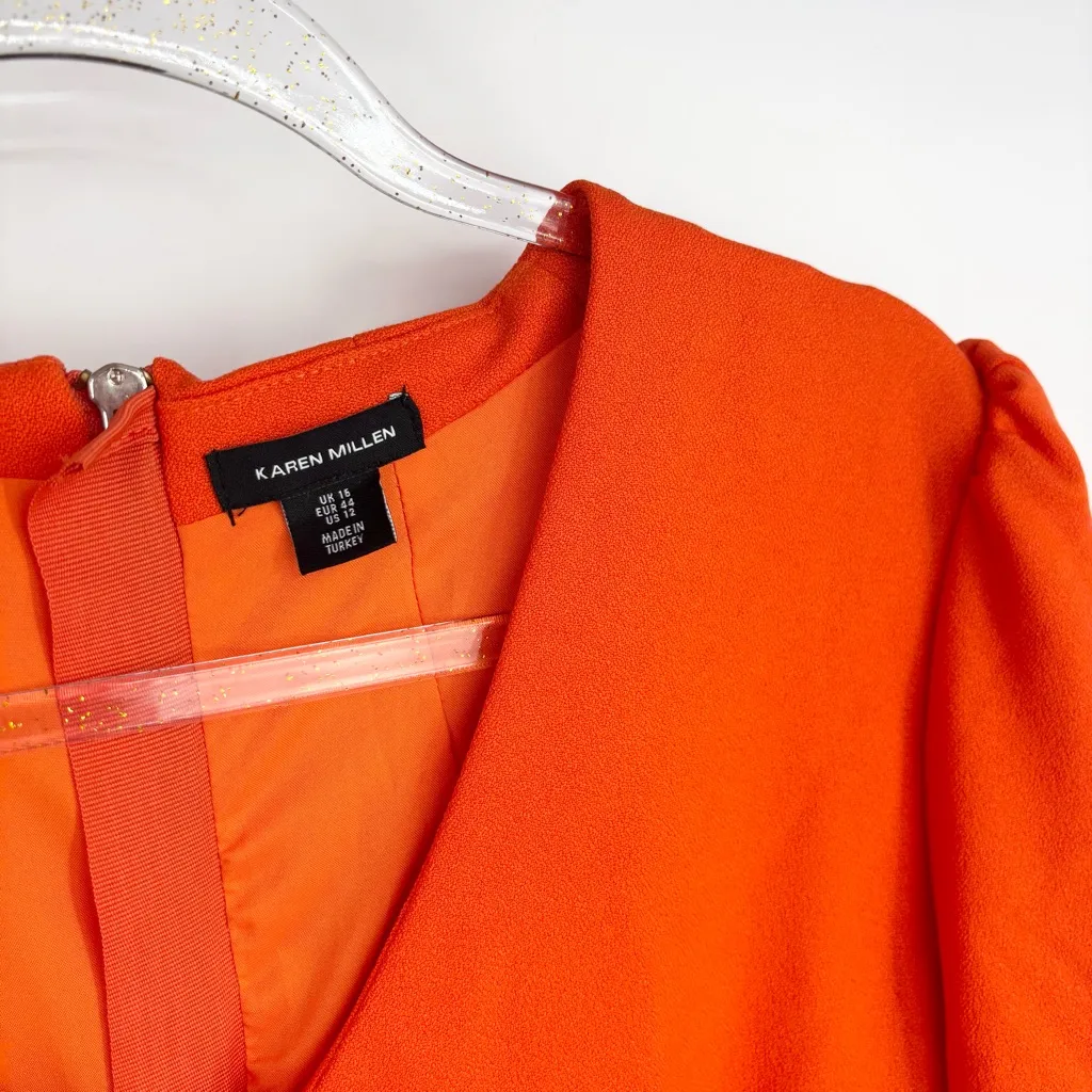 Karen Millen Structured Crepe Full Skirted Midi Dress
Size 12 Orange - Image 7