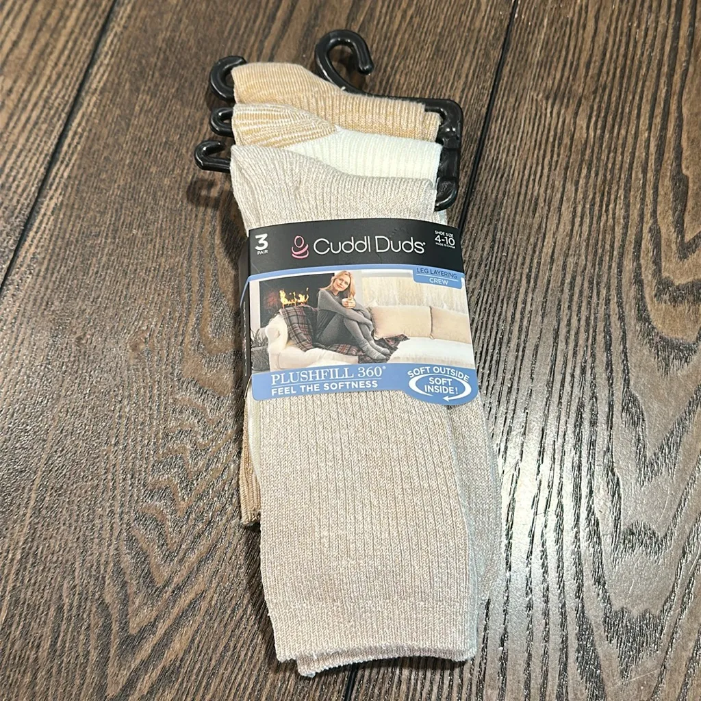 Cuddl Duds Plushfill 3-Pack Midweight Everyday Crew Socks NEW Taupe - Image 2