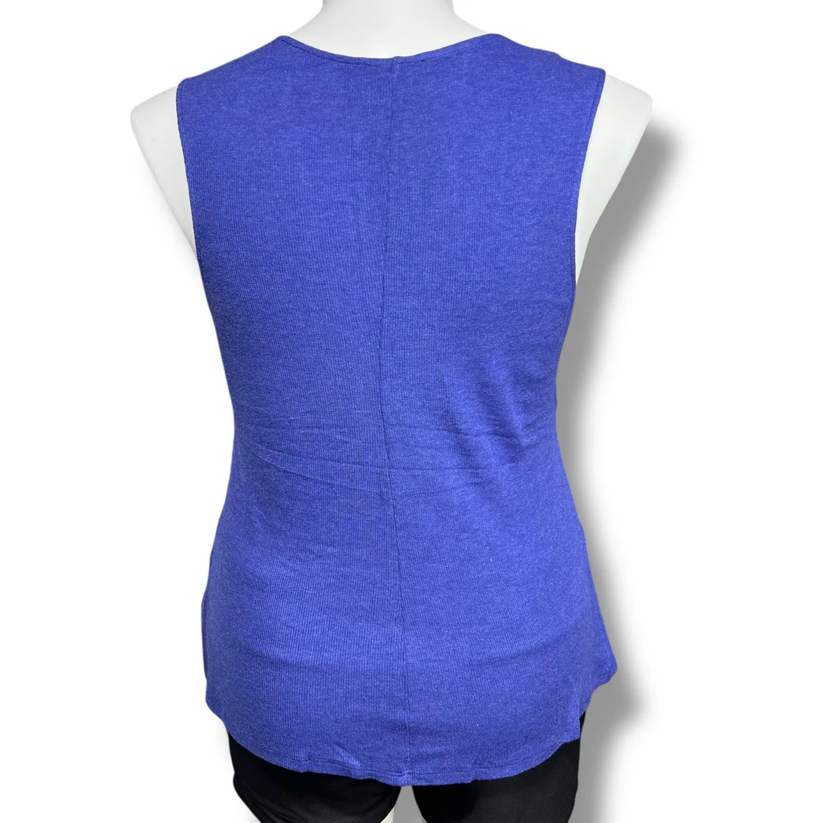 Heather Womens Blouse Shirt Top Silk Satin Ribbed Sleeveless Pullover Blue XL - Image 3