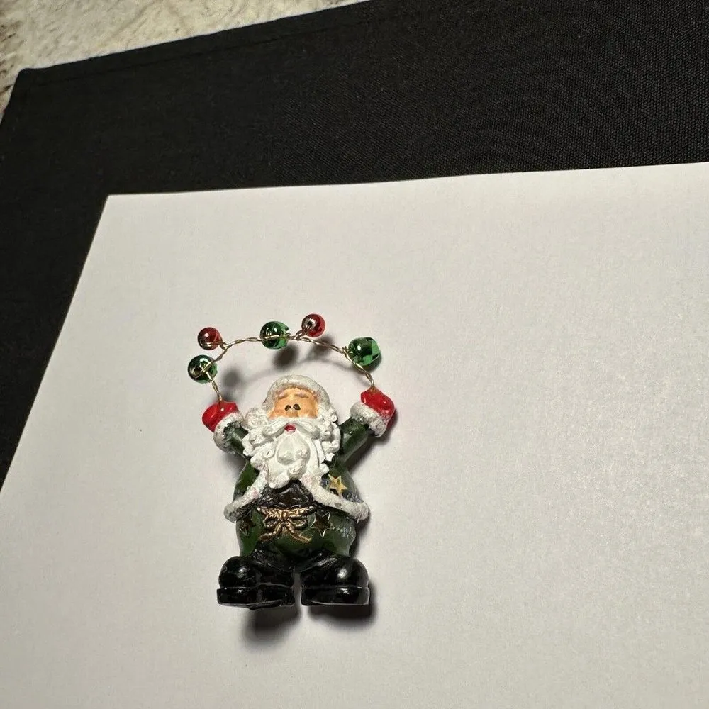 Christmas Holiday Santa Claus With Bells Brooch Pin - Image 9
