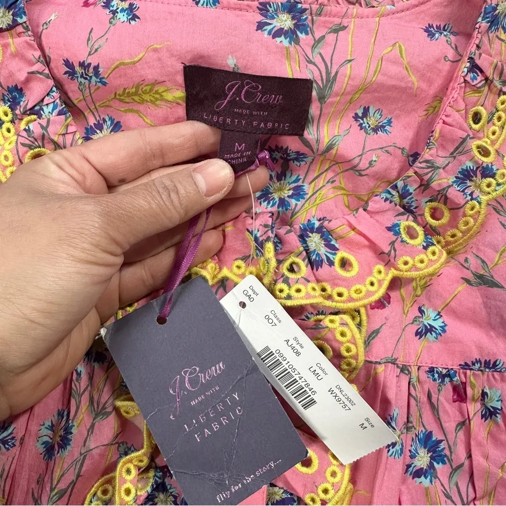NWT J. Crew Liberty Fabric Poplin Ruffle Blouse Top Wheat Bouquet Floral Pink M - Image 13