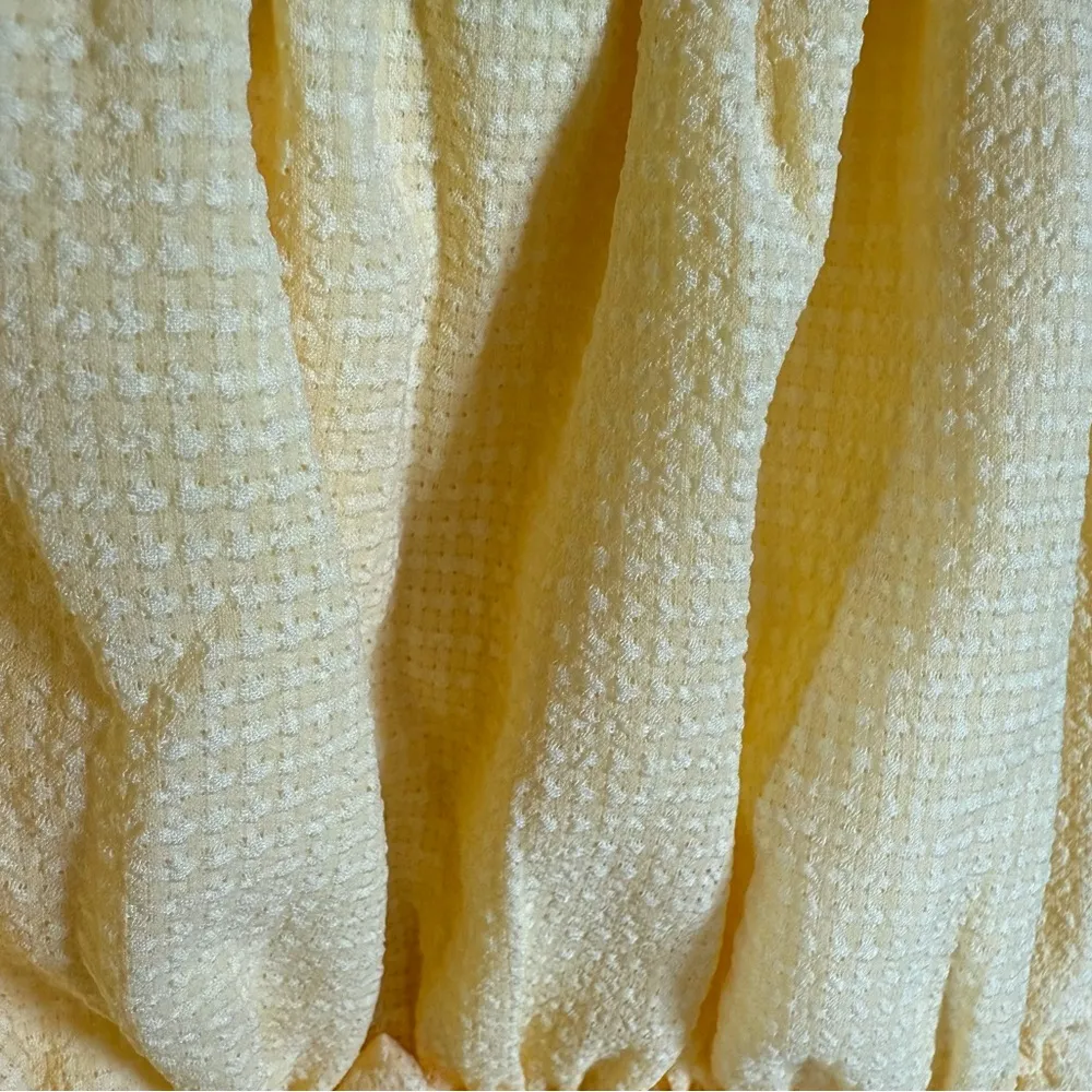 Romantic Cottagecore Yellow Smocked Waist Top Puff Sleeves Ruffle Peplum Large - Image 7