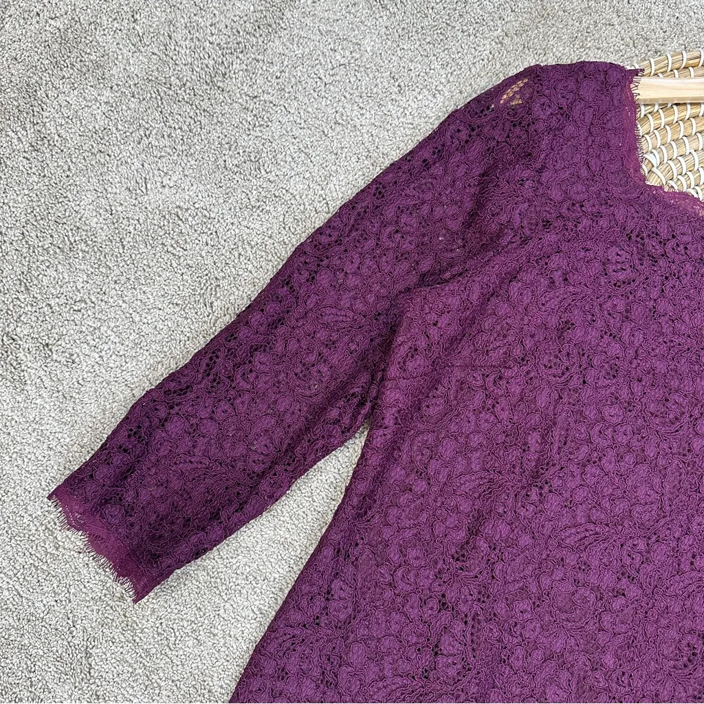 Adrianna Papell Women’s 3/4 Sleeve Lace Sheath Dress Full Back Zip in Purple 12 - Image 7