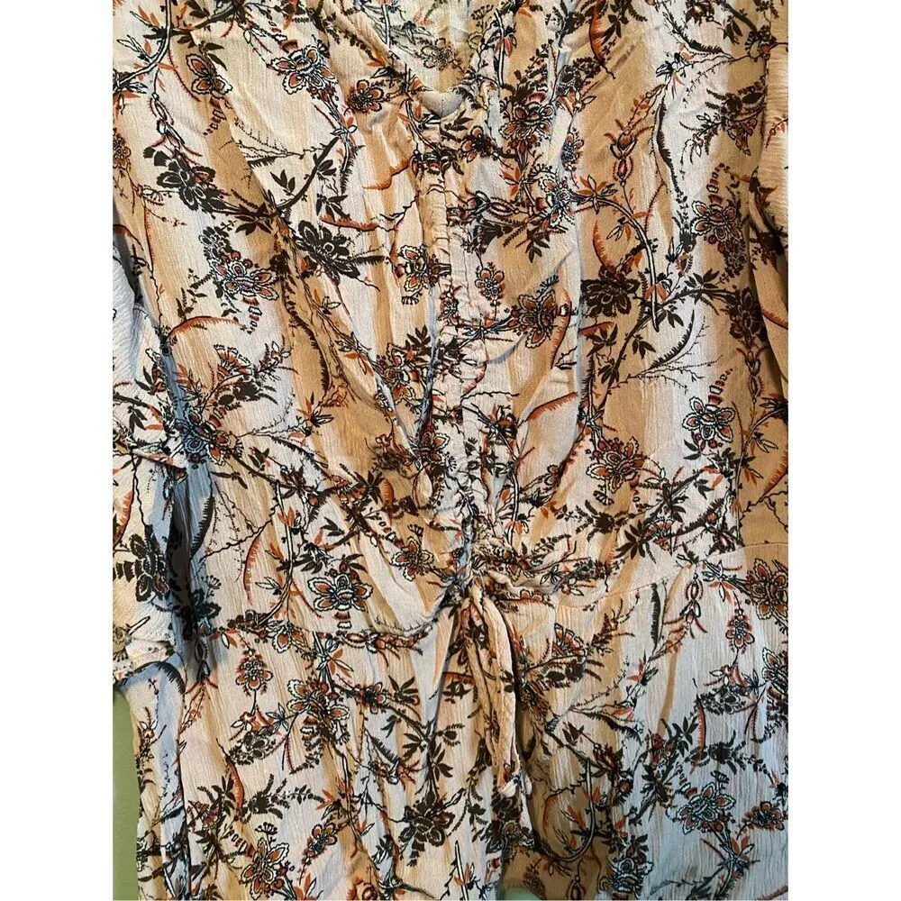 Maurices Floral Flutter Short Sleeve Ruched Front Tie Detail Blouse Top XL - Image 5