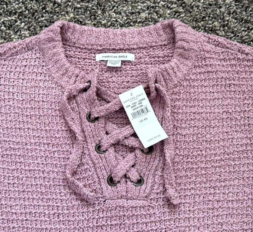 American Eagle Outfitters Mauve Lace-Up Sweater - Image 2