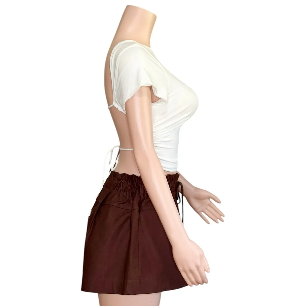 ARE YOU AM I Sanna Backless Back Ties Cropped Tee, White, XL White - Image 9