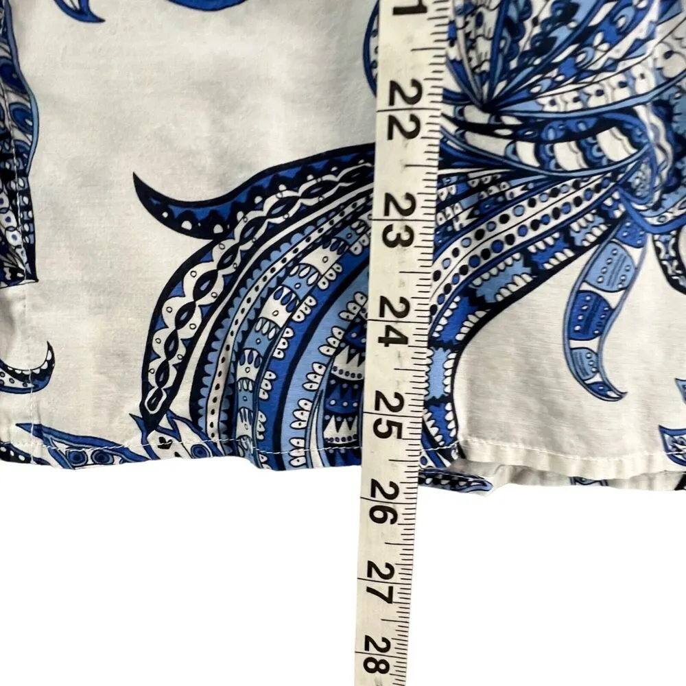 Chicos Blouse Womens US M Blue White Paisley Cotton Silk Button 3/4 Retro Boho - Image 8