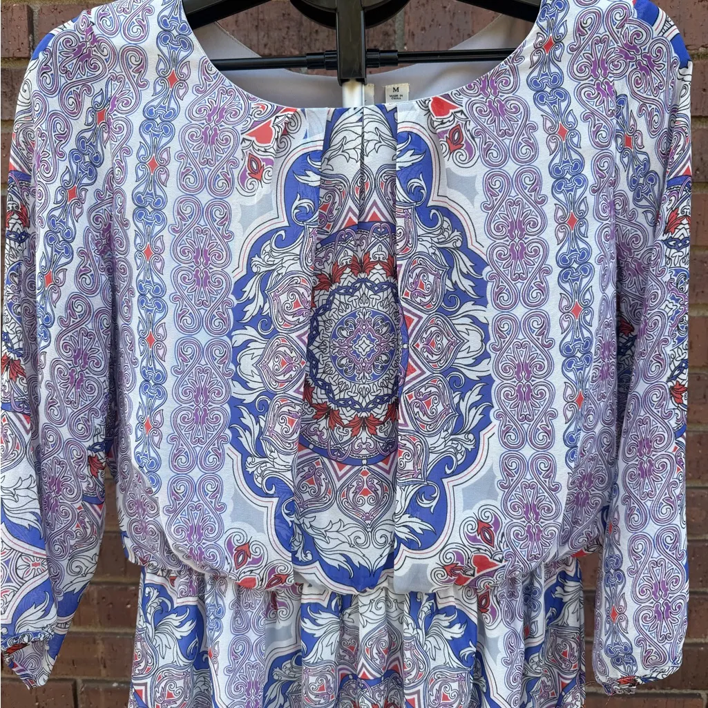 Tacera Boho Dress Bohemian Knee Length Multicolor Pattern Womens Size Medium EUC - Image 3