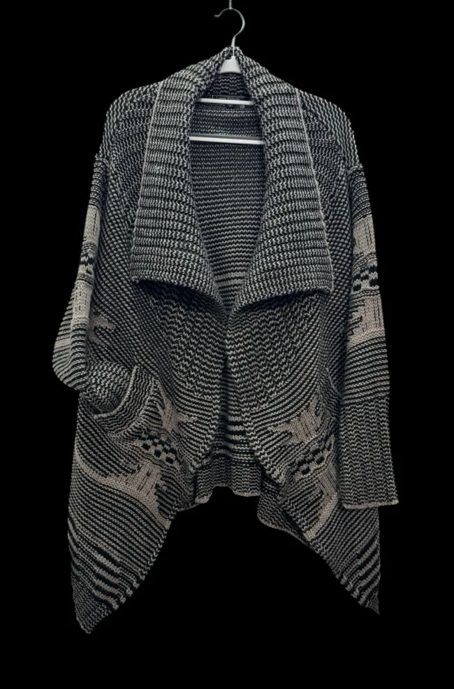 LOVE STITCH Aztec WOOL Open Cardigan Sweater Black Size M - Image 2