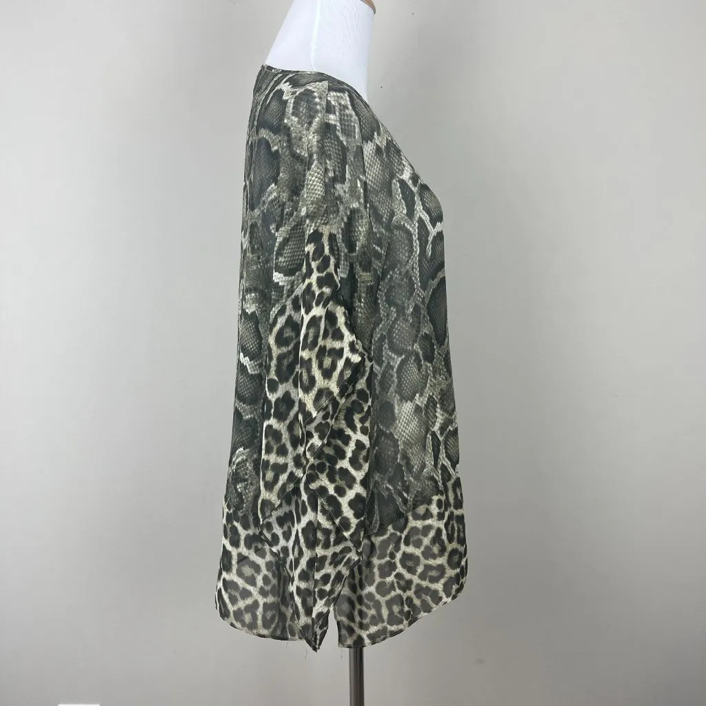 Michael Michael Kors Top Womens L/XL Wing Sleeve Snake Leopard‎ Pattern Sheer - Image 4