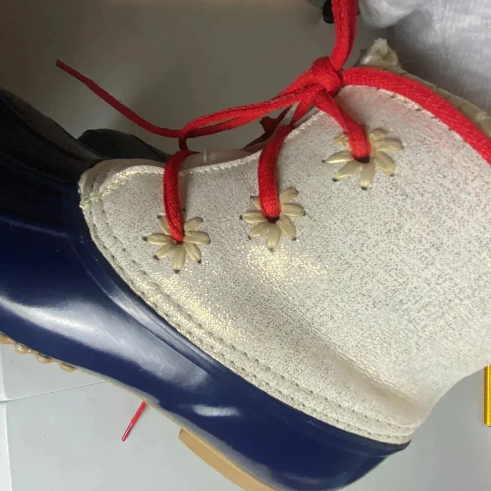 Jack Rogers Chloe Women's Size 6 Ankle Duck Boots Waterproof Cream Navy Metallic - Image 5